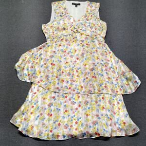 Banana Republic White Floral Twist Knot Front Tiered Mini Dress Size 6P